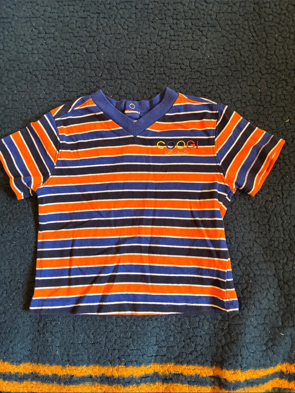 COOGI Australia Kids Striped V-Neck Tee in Navy, Orange & blue